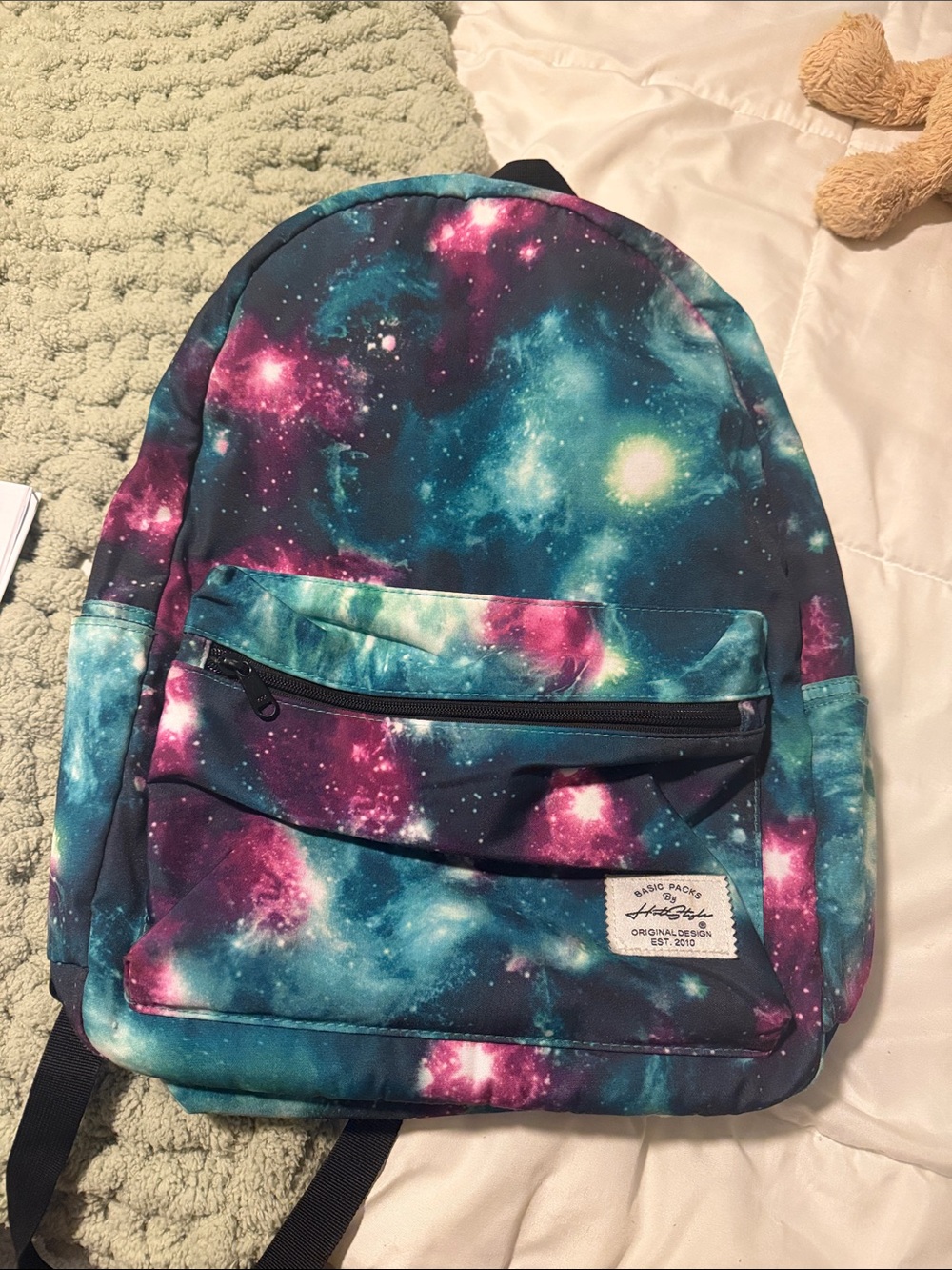 Galaxy Print Backpack with Front Zip Pocket